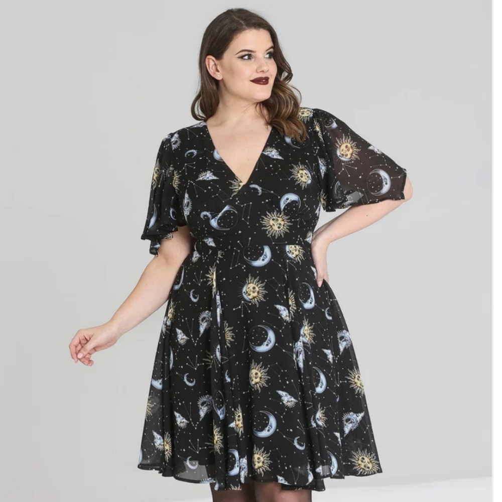 Hell Bunny Black Celestial Print Women's Dress